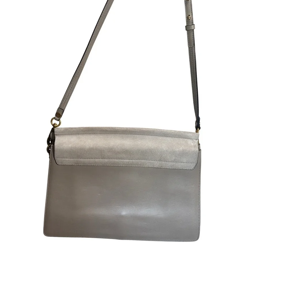 Chloe Faye Studded‎ Suede Leather Shoulder Bag Taupe Grey Gold Hardware Rare COA